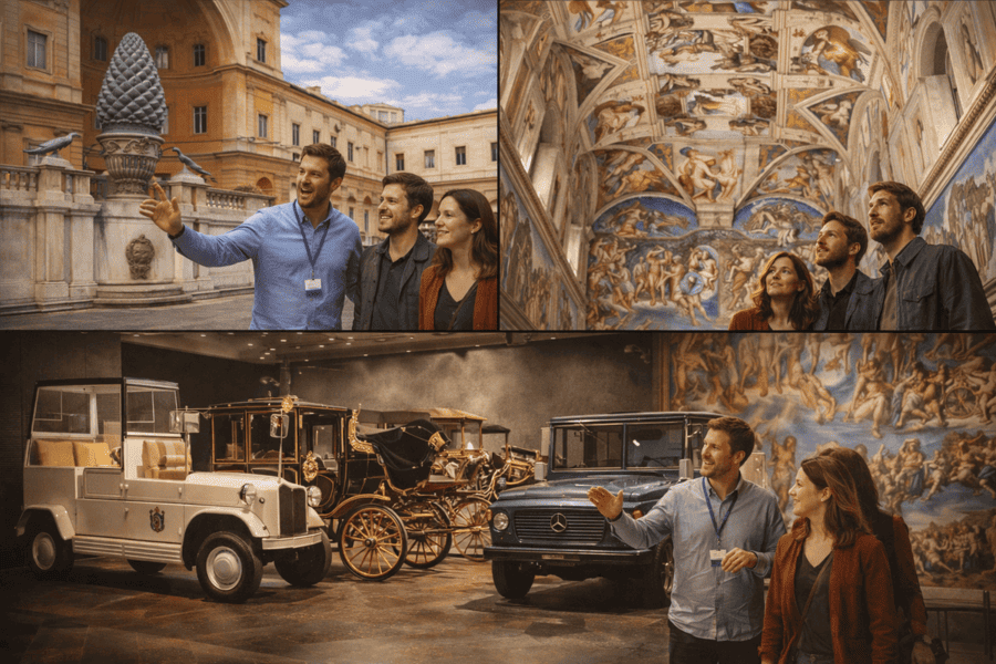 The Carriage Pavilion and a Guided Visit to the Vatican Museums and Sistine Chapel