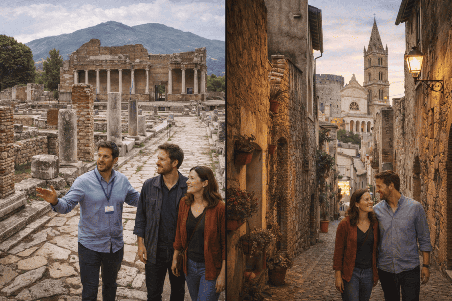 Walking tour of ancient Minturnae and through the alleys of Traetto